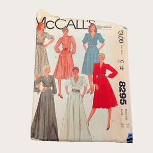 Vintage 1980s McCalls Sewing Pattern 8295 Misses Dress Size 14 Bust 36 Uncut